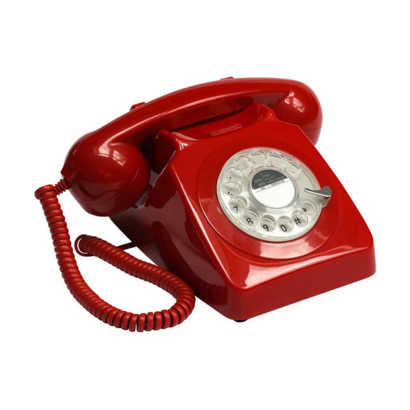 Cordon extansible GPO 746 Téléphone fixe rétro de style années 1970 à cadran rotatif Bleu Azure sonnerie authentique 
