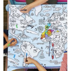 Nappe carte du monde à colorier lavable - EATSLEEPDOODLE