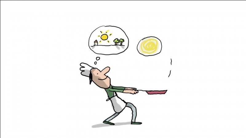 un dessin qui représente un homme faisant sauter des crêpes dans une poele
